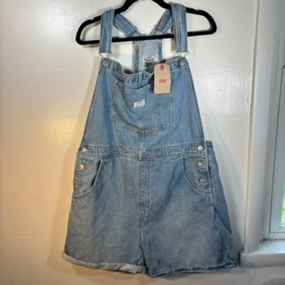 Levi's Denim Utility Shortalls Womens Sz XL Light Wash NEW Vintage Style Romper - Picture 3 of 8